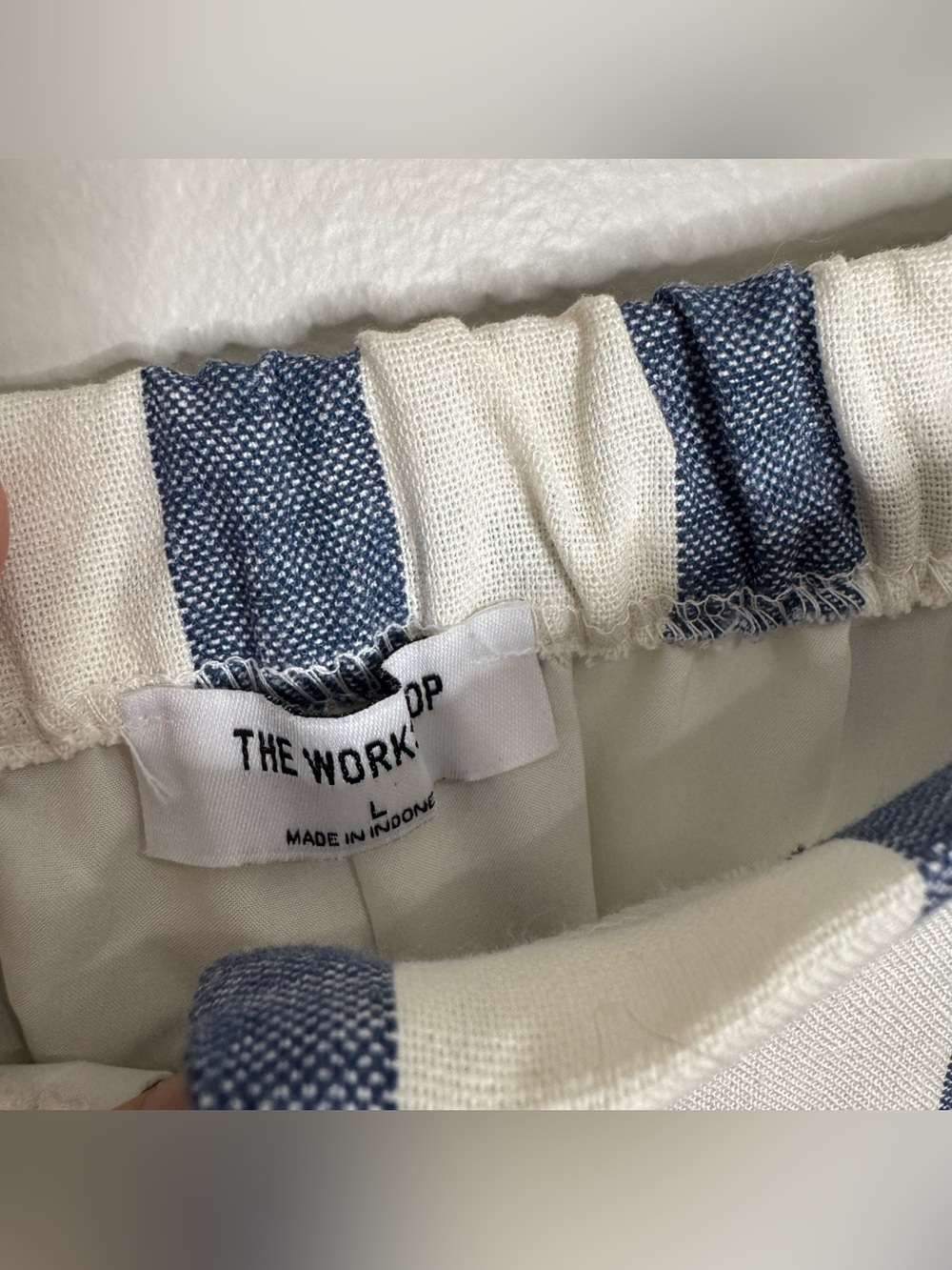 The Workshop Linen Rayon Blue White Striped Vest Top Shorts 2-piece Set Large - Picture 11 of 12
